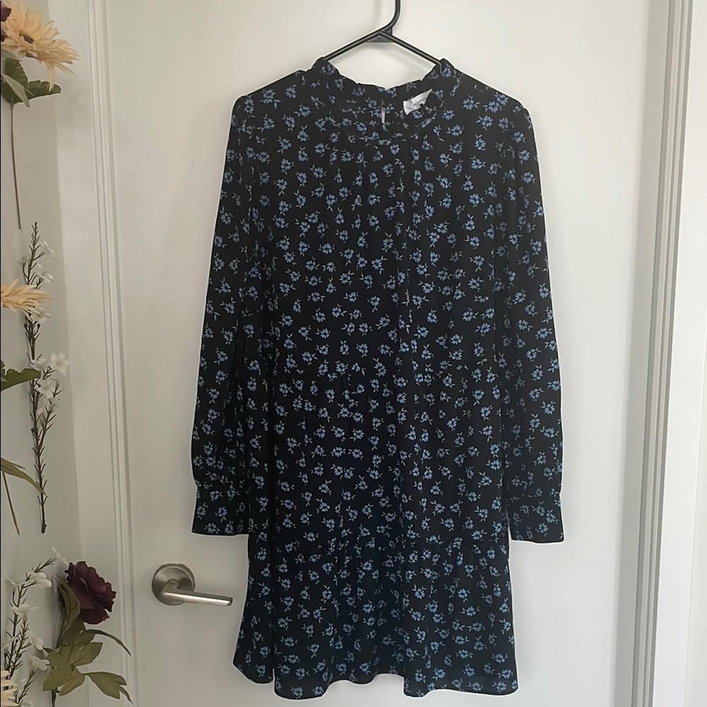 Addition Elle Black and Blue Ruffled Tiered Mini Dress